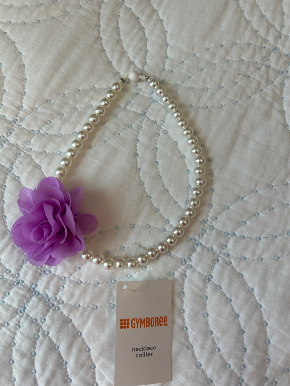 Gymboree Pearl-Style Necklace with Purple Fabric Flower